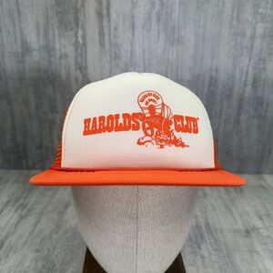 Harold's Club Or Bust Reno Orange Trucker Mesh SnapBack Vtg Hat Cap